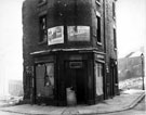 Junction of Fawcett Street (right) and Wentworth Street, Netherthorpe Development showing former newsagents No. 155 Wentworth Street
