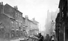 View: s19354 Sheaf Street looking towards junction with Broad Street and Corn Exchange, premises include (from left) No 20, Queen's Head and No 14, Horse and Jockey Hotel