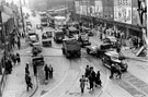 Elevated view of Sheaf Street from junction with Broad Street, Sheaf Market, right