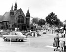Firth Park roundabout looking up Sicey Avenue showing Firth Park United Methodist Church