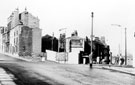 View: s19557 Snig Hill at junction with Bank Street, left, showing partial demolition of the Black Swan Hotel after the Blitz
