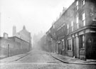 Oxford public house (extreme right), corner of Spring Street and Workhouse Lane looking towards The Ball public house