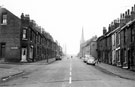 Sutherland Road, Burngreave from the junction with Maxwell Street looking towards All Saints Church showing No. 105 Maxwell's, ladies hairdresser