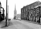 View: s19832 Nos. 146 - 152 M. Green, newsagent, Sutherland Road and Petre Street Methodist Chapel, Burngreave looking towards All Saints Church