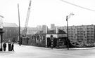 Demolition of premises including Norfolk Picture Palace, Talbot Street, from Duke Street. Talbot Street Methodist Chapel and Park Hill Flats, in background