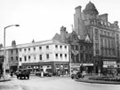 Leopold Street and Fargate from Town Hall Square. No. 70 Fargate, H.L. Brown and Son Ltd., jewellers, No. 68 Cantors, No. 66 Dean and Dawson Ltd., travel agents and Bank Chambers
