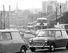 Suffolk Road showing bad traffic congestion, from Queens Road roundabout looking towards Leadmill Road and Kennings Ltd., motor car agents