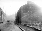 Housing awaiting demolition on Walker Street looking towards The Wicker and Victoria Station with the Wicker Arches left