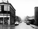 Hartley Marsland Rogers Ltd., office furnishers, No. 383 Attercliffe Road looking down Washford Road with (centre right) Effingham Steel Works