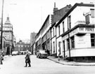 View: s20445 Westfield Terrace from Division Street. No. 94 Division Street, The Prince of Wales public house (later became the Frog and Parrot), on corner. William Marples and Sons, edge tool manufacturers, Hibernia Works, right. Royal Hospital, left