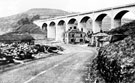 Construction of Ashopton Viaduct and Ladybower Reservoir, Ashopton Inn, Sheffield to Glossop Road, in foreground