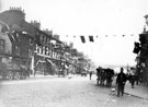 Decorations for Queen Victoria's Golden Jubilee, The Wicker from Blonk Street showing Nos. 23, New White Lion public house and  25/27, Norman Crapper, ironmonger