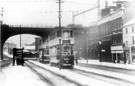 Snow on The Wicker showing tram No. 489 and Nos. 122, Lewis Goffin, furniture dealer and 126 National Provincial Bank