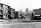 New flats, Jericho Street from St Philips Road looking towards Netherthorpe Road with St. Vincents R.C. Church in the background