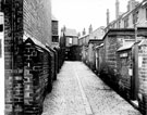 Jessell Lane connecting Jessell Street to Worthing Road showing back gates and privvies of Nos. 160-148,Cottingham Street (right) and Nos. 143 (detached property centre) and 149 (gable end ) Worthing Road Jessell Lane connecting Jessell Street to Worthing Road showing back gates and privvies of Nos. 160-148,Cottingham Street (right) and Nos. 143 (detached property centre) and 149 (gable end ) Worthing Road