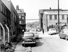 Lock Street looking towards Langsett Road showing No. 192 Langsett Industries Ltd., cycle manufacturers Langsett Road (background left) and William Ellis and Sons Ltd., iron founders (left) Lock Street