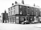 The Harlequin Inn, (Hilda Bagnall licensee) corner of Stanley Street (left) and Johnson Street (right) showing the junction with Johnson Lane (at the end of the pub premises, left)