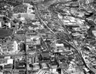 View: s22113 Aerial view of Neepsend and Kelvin showing Kelvin Flats (top left), Royal Infirmary, Infirmary Road, site of St. Philips Church, Penistone Road, River Don and Neepsend Gas Works (right)