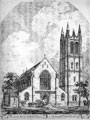 Architects impression of the Henry Wilson Memorial Church, St. Bartholomew C. of E. Church, Carbrook, from The Building News, Feb. 15th, 1884