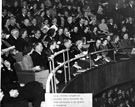 Princess Margaret and principal guests including Lord Mayor, Alderman William Ernest Yorke, witnessing the first performance of The Pageant of Production, City Hall