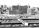 View: s22673 View from Park Hill across Sheffield Midland railway station showing (back centre) Sheffield Polytechnic