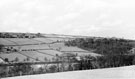 View: s22714 Rivelin Valley Road, Rails House (foreground, left), Revell Grange and Bingley Farm (in background, left) from Fox Hagg Farm, Rivelin Valley, looking north. Coppice Wood, right