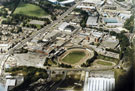 Aerial view of Owlerton. Owlerton Stadium, Livesey Street, foreground. Penistone Road, left. Sheffield Wednesday Football Ground, top centre, and Owlerton Stadium 	