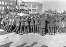 Striking miners and Police clash outside St. James' House, Vicar Lane. 