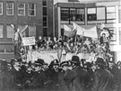 Striking miners lobbying Miners Union leaders (who were meeting to decide strategy), outside St. James' House, Vicar Lane 