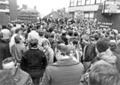 Striking miners lobbying Miners Union leaders (who were meeting to decide strategy), outside St. James' House, Vicar Lane 