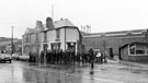 Pickets at British Steel Corporation's Templeborough Works during the strike of 1980. The pub is the Temple Hotel on Sheffield Road