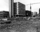 Road construction of Furnival Square roundabout and underpass with Furnival House and multi storey car park left
