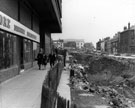 Road construction of Furnival Square roundabout and underpass at the junction of Eyre Street and Furnival Street with Nos. 14/20 Savemore Discount Supermarket (left) and Nos. 81/75  Turners Eyre Street Ltd, nickle silver manufacturers