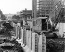 Construction of Furnival Square roundabout and underpass looking towards Furnival House and multi storey car park