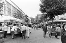 The Moorfoot Market; John Atkinson Ltd., department store (incorporating J. Sainsbury's), Nos. 78 - 82 The Moor with the Manpower Service Commission building in the background
