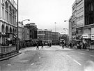 View: s23264 High Street looking towards Castle Square, on the first day of the buses only ruling