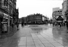 View: s23336 Fargate looking towards Pinstone Street; Barkers Pool and Yorkshire House showing the entrance to Orchard Square and the Goodwin Fountain