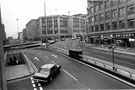 Market Place looking towards The Hole in the Road, Castle Square and Arundel Gate showing the subways showing shops including Timpson Shoe Shop; Vision Hire and Bell Brothers, jewellers