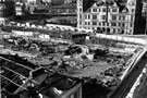 Construction of the Town Hall Extension (known as the Egg Box (Eggbox)), Surrey Street and Norfolk Street with Pinstone Street in the background