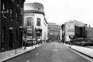 Surrey Street looking towards Arundel Gate with the Central Library left and The Surrey public house originally the Masonic Hall right with Owen Building, Hallam University in the background 