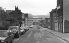 Nos. 109 The Red Lion public house and 108 Graphic House Group, printers (right), Charles Street looking towards, Paternoster Row