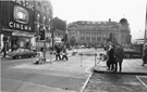 Road works in Fitzalan Square looking towards the General Post Office with the Classic Cinema and The Sleep Shop, bedding retailers, left