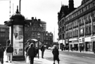 Nos.  36, Smiths Cleaners; 38, Beatties of London Ltd., models, toys and games and 42, Whizz Kids, computer games shop,  Pinstone Street looking towards the Prudential Buildings with the Peace Gardens left