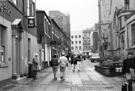 View: s24149 Norfolk Row from Norfolk Street looking towards Fargate with the Coventry Building Society left and St. Marie's R.C. Church right