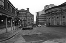 Holly Street showing (left to right) rear of Barker&rsquo;s (public house); former Central Schools, Pupil Teachers' Centre; Fountain Precinct and City Hall  