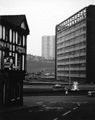 Howard Street looking towards Sheaf Square roundabout; Sheaf House and Claywood Flats with The Howard Hotel left