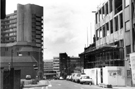 View: s24283 Rockingham Street from the junction of Division Lane looking towards Charter Square with South Yorkshire Fire Station Headquarters and Telephone House left