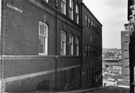 Scargill Croft looking towards West Bar with No. 42 Bank Street and the carved detail of Wharncliffe House No. 44 Bank Street right