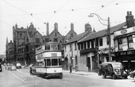 Tram No. 302 and properties including No. 27 Sheaf Street looking towards The Corn Exchange
