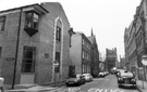 St. James Street from Vicar Lane looking towards The Cathedral, Church Street with No. 10 The Quaker Meeting House left and Vulcan Chambers right